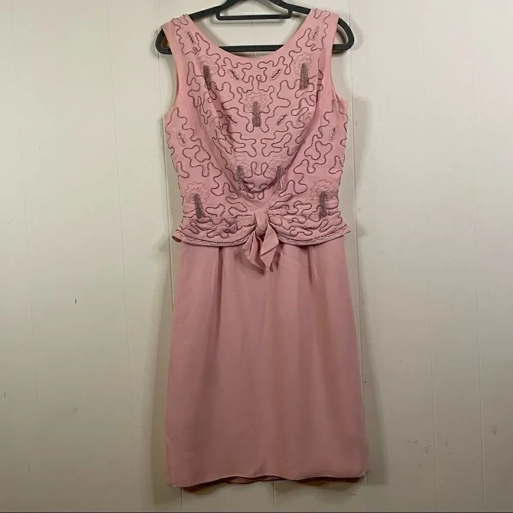 Vintage 60’s Cocktail Couture Beaded Knee Length Dress Size S
